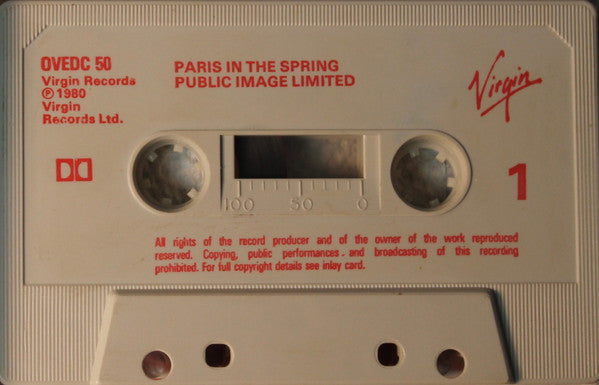 Image of Label Cover of Cassette - VG+/VG+ - PUBLIC IMAGE LIMITED, Paris In The Spring (Virgin; OVEDC 50, UK 1984 Reissue, J-Card, Grey Shell With Textured Finish), ,  - 3116438C