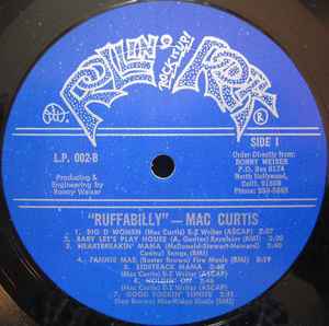 Image of Label Cover of LP - VG/VG - MAC CURTIS, Ruffabilly (Rollin' Rock; L.P. 002, US 1973), Light scuffs and hairlines only.  Edge wear, paricularly along spine, some creasing.  Pen on label. ,  - 3126256E