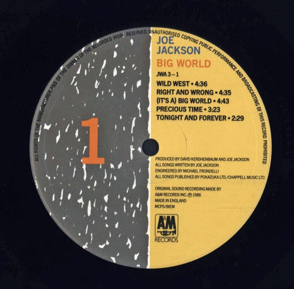 Image of Label Cover of 2xLP - VG/VG+ - JOE JACKSON, Big World (A&M Records; JWA 3, UK 1986, Insert), ,  - 3116289C