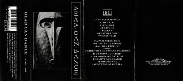Image of Back Cover of Cassette - VG+/VG+ - DEAD CAN DANCE, Dead Can Dance / Garden Of The Arcane Delights (4AD; CADC 404, UK 1991 Reissue, J-Card), Light scratch to shell.,  - 3116443C