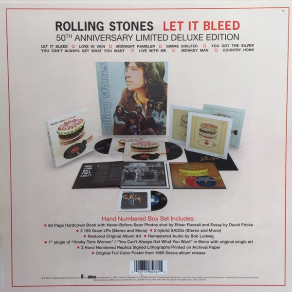 Image of Back Cover of 5xLP - M/M - ROLLING STONES, Let It Bleed (ABKCO; 018771857815,  2019 Reissue, Box Set, 2 LP, 1 7'', 2 SACD'S, Limited Edition, Numbered, 50th Anniversary), SEALED,  - 3156094S