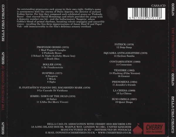 Image of Back Cover of CD - VG+/VG+ - GOBLIN, The Fantastic Voyage Of Goblin The Sweet Sound Of Hell (Bella Casa; CASA1CD, UK 2007, Jewel Case), ,  - 3136177E