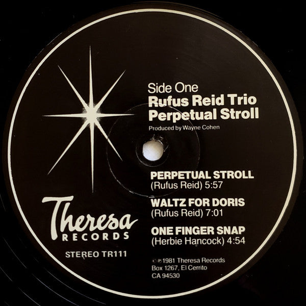 Image of Label Cover of LP - VG/VG+ - RUFUS REID TRIO, Perpetual Stroll (Theresa Records; TR111, US 1981), ,  - 3126301E