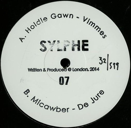 Image of Front Cover of 12" - /VG - HOLDIE GAWN / MICAWBER, Vimmes / De Jure (Sylphe ; SYLPHE07, UK 2014, White Label, Plain Sleeve), , A	Holdie Gawn	 	Vimmes	12:17B	Micawber	 	De Jure	12:05 - 3126313E