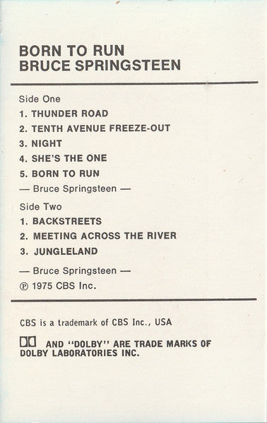 Image of Back Cover of Cassette - VG+/VG+ - BRUCE SPRINGSTEEN, Born To Run (CBS; 40-69170, UK ), ,  - 3136178E