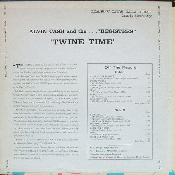 Image of Back Cover of LP - VG/VG - ALVIN CASH AND THE "REGISTERS", Twine Time (Mar-v-lus Records ; MLP 1827, US 1965), ,  - 3146290S