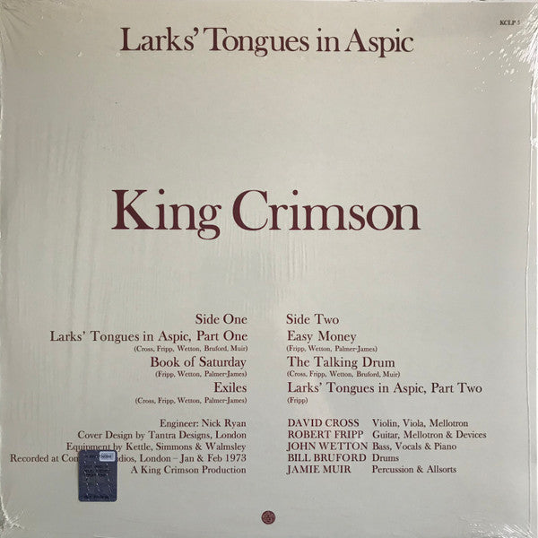 Image of Back Cover of LP - VG+/VG+ - KING CRIMSON, Larks' Tongues In Aspic (Discipline Global Mobile; KCLP 5, UK & Europe 2013 Reissue, Insert, 200 Gram Vinyl), ,  - 3146278S