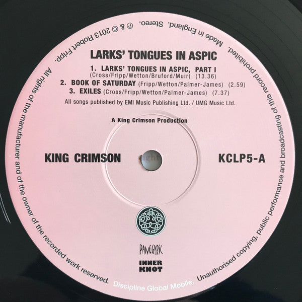 Image of Label Cover of LP - VG+/VG+ - KING CRIMSON, Larks' Tongues In Aspic (Discipline Global Mobile; KCLP 5, UK & Europe 2013 Reissue, Insert, 200 Gram Vinyl), ,  - 3146278S