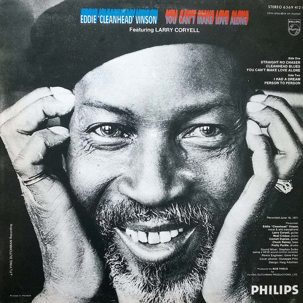 Image of Back Cover of LP - VG/VG - EDDIE "CLEANHEAD" VINSON FEATURING LARRY CORYELL, You Can't Make Love Alone (Philips; 6369 412, Netherlands 1970s), ,  - 3146284S