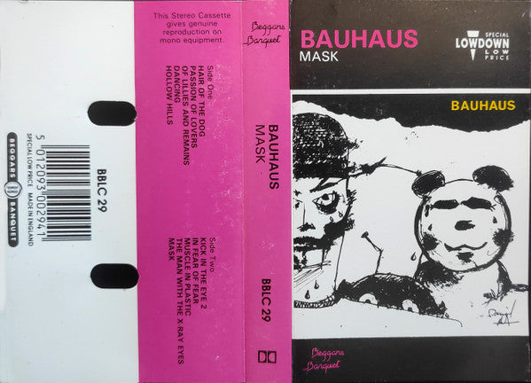 Image of Back Cover of Cassette - VG+/VG+ - BAUHAUS, Mask (Beggars Banquet; BBLC 29, UK 1988 Reissue, J-Card, Grey Shell), ,  - 3116469C