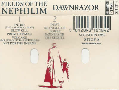Image of Back Cover of Cassette - VG+/VG+ - FIELDS OF THE NEPHILIM, Dawnrazor (Situation Two; SITCP 18, UK 1987, J-Card), ,  - 3116470C
