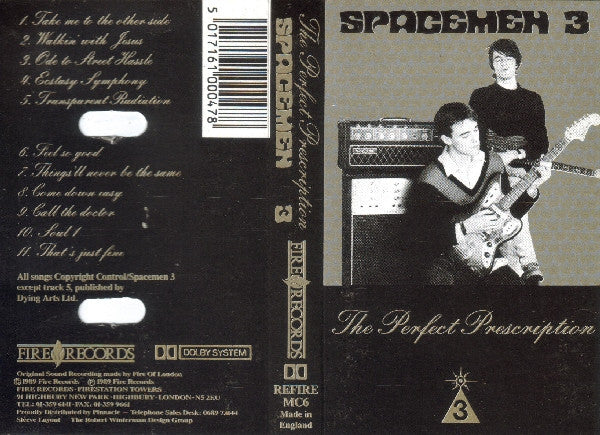 Image of Back Cover of Cassette - VG+/VG+ - SPACEMEN 3, The Perfect Prescription (Fire Records; REFIRE MC06, UK 1989 Reissue, J-Card), ,  - 3116473C