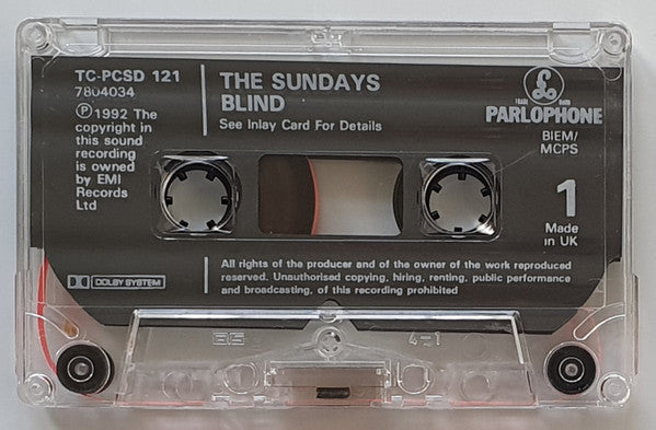 Image of Label Cover of Cassette - VG+/VG+ - THE SUNDAYS, Blind (Parlophone; 0777 7 80403 4 7, UK 1992, J-Card), ,  - 3116474C