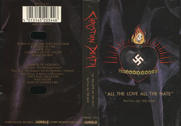 Image of Front Cover of Cassette - VG/VG+ - CHRISTIAN DEATH, All The Love All The Hate (Part Two: All The Hate) (Jungle Records; FREUD C34, UK 1989, J-Card), ,  - 3116475C