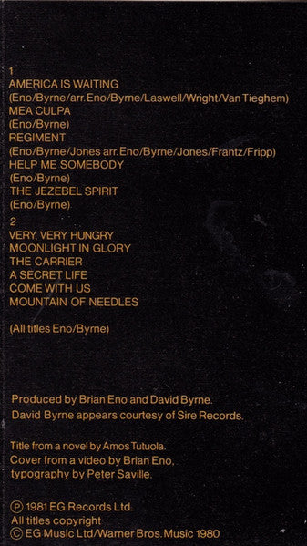 Image of Back Cover of Cassette - VG+/VG+ - BRIAN ENO - DAVID BYRNE, My Life In The Bush Of Ghosts (EG; EGMC 48, UK 1987 Reissue, J-Card, Grey Shell), ,  - 3116476C