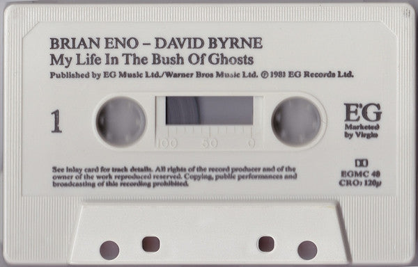 Image of Label Cover of Cassette - VG+/VG+ - BRIAN ENO - DAVID BYRNE, My Life In The Bush Of Ghosts (EG; EGMC 48, UK 1987 Reissue, J-Card, Grey Shell), ,  - 3116476C