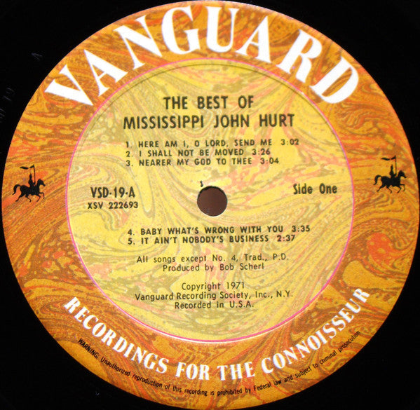 Image of Label Cover of 2xLP - VG/VG - MISSISSIPPI JOHN HURT, The Best Of Mississippi John Hurt (Vanguard; VSD 19/20, US 1973 Reissue, Pasteback Gatefold Sleeve), Light marks, Edge and Ring Wear,  - 3146309S