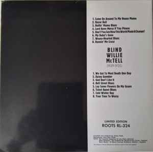 Image of Back Cover of LP - VG/VG - BLIND WILLIE MCTELL, King Of The Georgia Blues Singers (1929-1935) (Roots; RL-324, Austria 1969, NO Insert, Mono), Strong VG - a few hairlines, sticker residue, date written on back cover,  - 3146310S