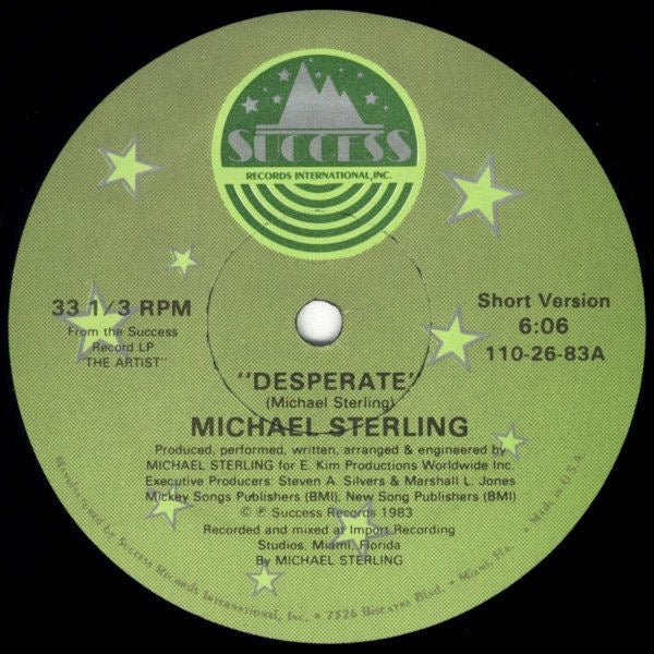 Image of Front Cover of 12" - /VG - MICHAEL STERLING, Desperate (Success Records; 110-26-83, 	US 1983, Plain Sleeve), , A	Desperate (Short Version)	B	Desperate (Long Version) - 3126353E