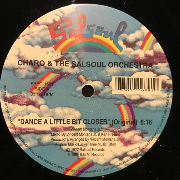 Image of Front Cover of 12" - VG/VG - CHARO & THE SALSOUL ORCHESTRA / GARY CRISS / METROPOLIS, Dance A Little Bit Closer / Rio De Janeiro / I Love New York (Salsoul Records ; SPEC-1689, USA & Canada 1994, Company Sleeve), company sleeve w/ hype sticker. light marks only,  - 3246038S
