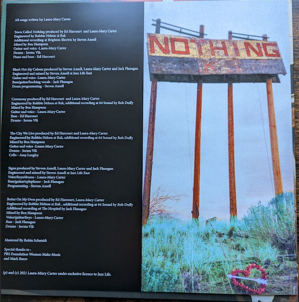 Image of Back Cover of 12" EP - EX/EX - LAURA MARY CARTER, Town Called Nothing (Jazz Life; JAZZLIFE43EP, UK & Europe 2022, Insert, Blood Red Shoes. Aqua Green Vinyl. SIGNED), ,  - 3216009C