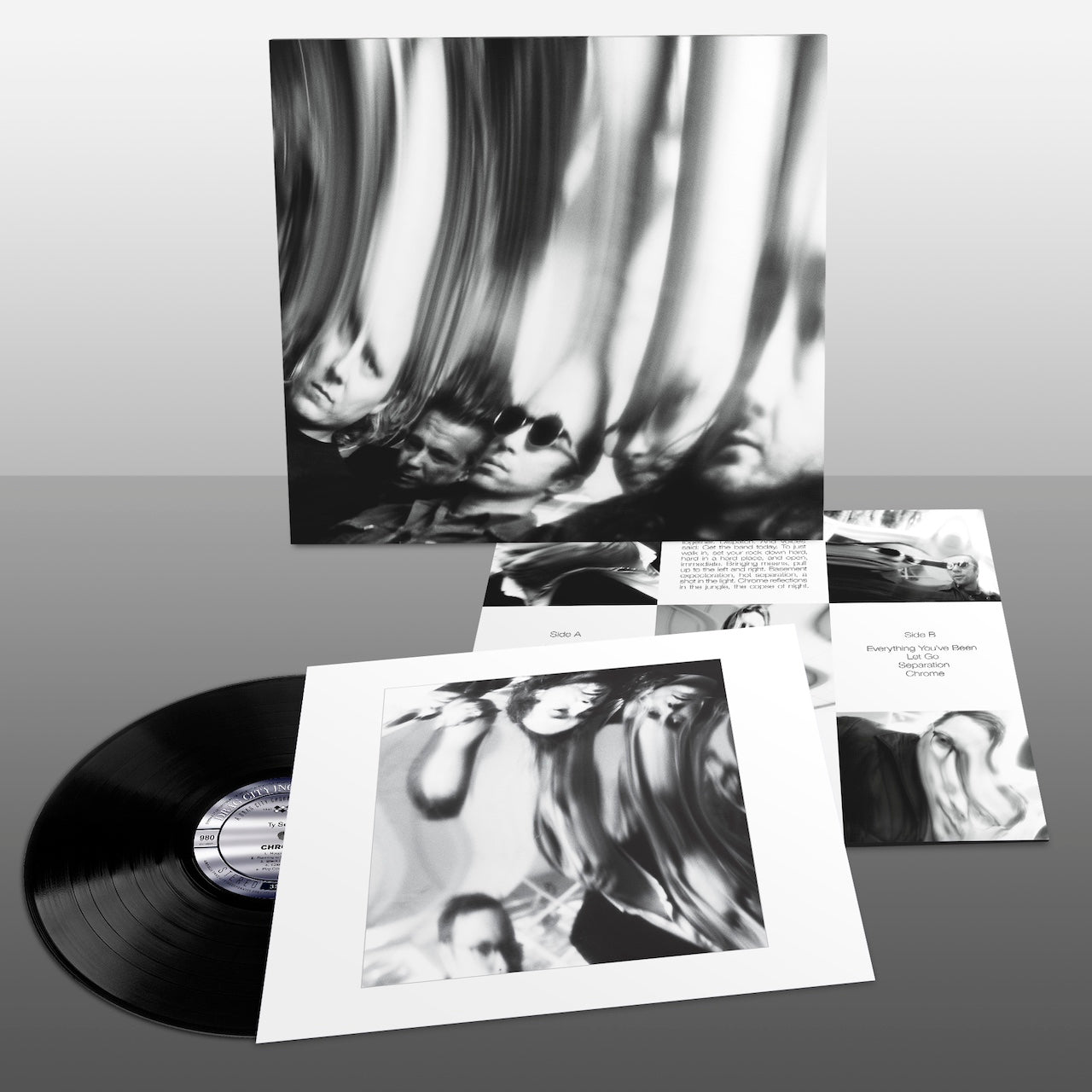 Image of Front Cover of LP - NEW/NEW - TY SEGALL, Chrome (Drag City; DC980, UK 2026), , Ty Segall, precleared for flight in full rock congress with the band (Ben Boye/Evan Burrows/Mikal Cronin/Emmett Kelly), shifts Chrome. Songs of massive riffs, swung, tightly arrayed lines of fuzz & distortion, twin-guitar attack-and-parry, endopic keyboards kicking, precise & thudding power, a rhythmic core on the march in full BAND energy. The songs are lyrically allusive trips, dark passages in the labyrinth, everythin
