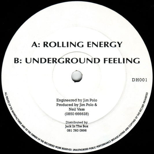Image of Front Cover of 12" - /VG - JIM POLO & NEIL VASS, Rolling Energy / Underground Feeling (Dark Horse Records; DH001, UK 1993), ,  - 3226028E