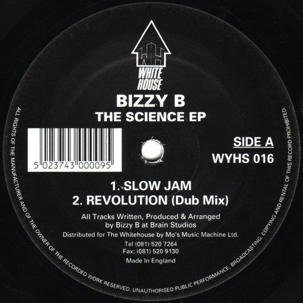 Image of Back Cover of 12" - VG/G+ - BIZZY B, The Science EP (White House Records; WYHS 016, UK 1993), ,  - 3226033E