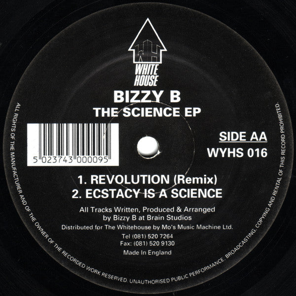Image of Label Cover of 12" - VG/G+ - BIZZY B, The Science EP (White House Records; WYHS 016, UK 1993), ,  - 3226033E