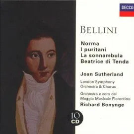Image of Front Cover of 10xCD - VG+/VG+ - BELLINI - JOAN SUTHERLAND, MARILYN HORNE, LUCIANO PAVAROTTI, JOSEPHINE VEASEY, NICOLA MONTI, FERNANDO CORENA, JOHN ALEXANDER (4), PIERRE DUVAL, RENATO CAPECCHI, EZIO FLAGELLO, Norma, Les puritains, La Somnambule, B tarice de Tende (Decca; 467789-2, UK 2002, Box Set, Booklet), ,  - 3236012E