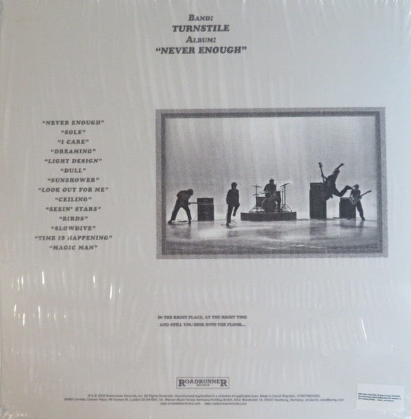 Image of Back Cover of LP - NEW/NEW - TURNSTILE, Never Enough (Roadrunner Records; 075678601392, Europe 2025), ,  - 3136086E
