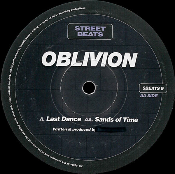 Image of Front Cover of 12" - VG+/VG - OBLIVION, Volume 2 ('Last Dance' / 'Sands Of Time') (Street Beats; SBEATS 9, UK 1996), ,  - 3226036E