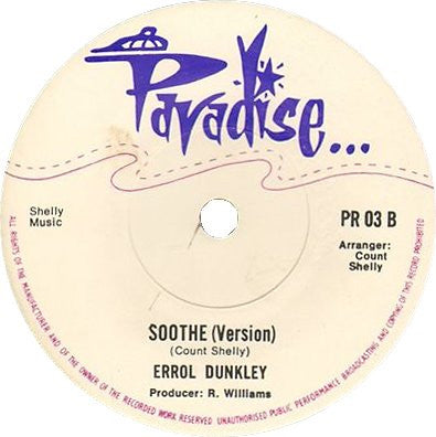 Image of Back Cover of 7" - /EX - ERROL DUNKLEY, Soothe Me Baby (Paradise; PR 03, UK 1974), ,  - 3256036S