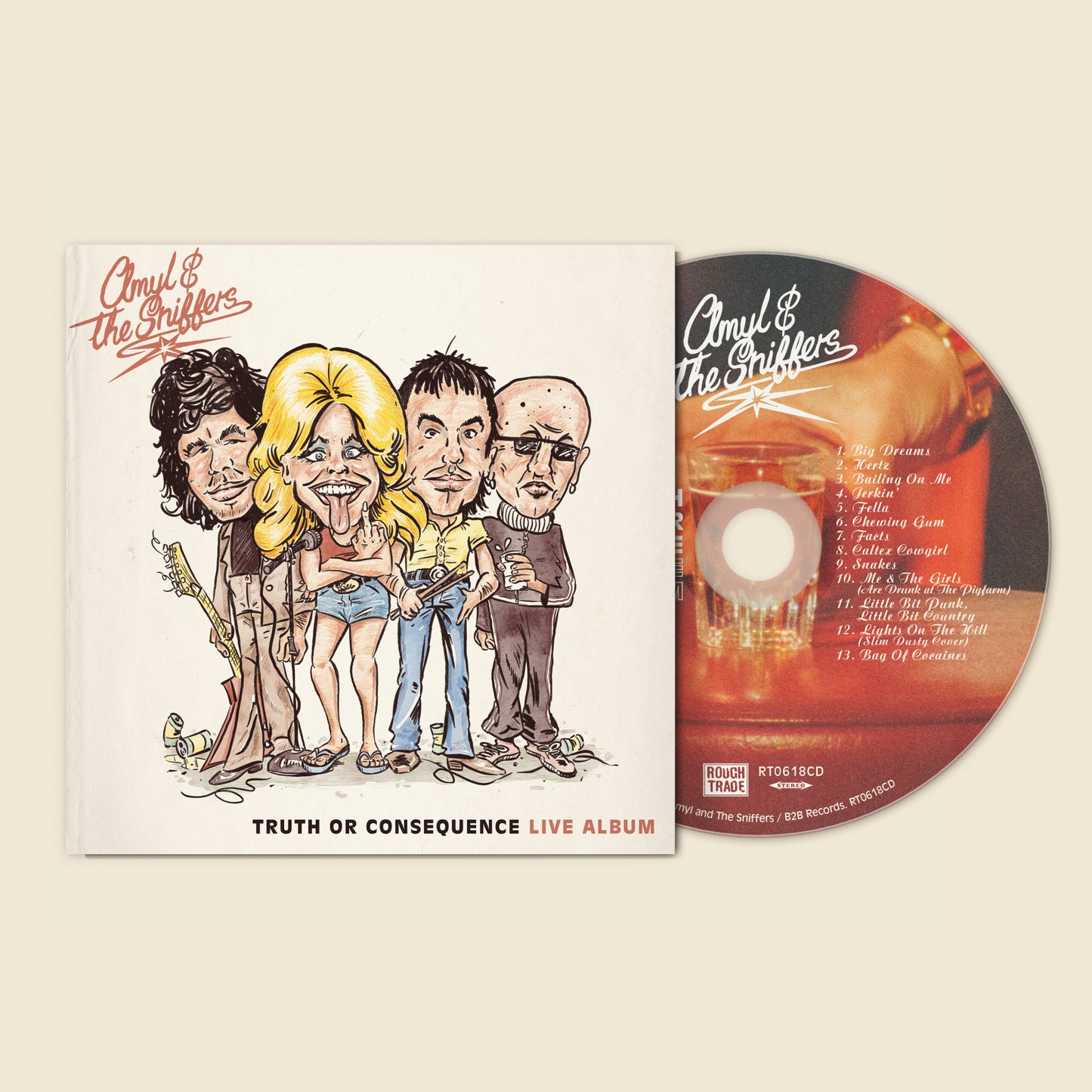 Image of Back Cover of 1xCD - NEW/NEW - AMYL AND THE SNIFFERS, Truth or Consequence (Live from El Coyote) (Rough Trade; RT0618CD, UK 2026), , Truth or Consequence is a live album following the concert film of the same title, in which Amyl and the Sniffers perform country-influenced versions of their songs, two unreleased tracks, and a cover of the Slim Dusty classic ‘Lights On The Hill’. It was recorded and filmed in front of an intimate and increasingly rowdy audience at El Coyote in Los Angeles, on 28th A