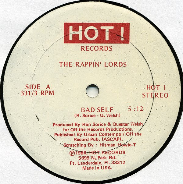 Image of Front Cover of LP - /VG+ - THE RAPPIN' LORDS, Bad Self (Hot Records; HOT 1, US 1986), ,  - 3246049S