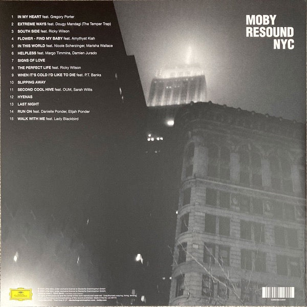 Image of Back Cover of 2xLP - VG+/VG+ - MOBY, Resound NYC (Deutsche Grammophon; 4863399, USA & Europe 2023, Gatefold, 2 Inners, Clear Vinyl), Still in stickered shrink.,  - 3216064C