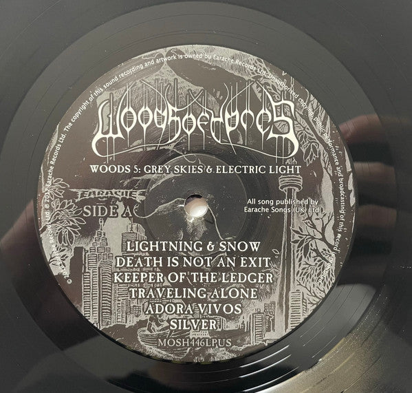 Image of Label Cover of LP - VG+/VG+ - WOODS OF YPRES, Woods 5: Grey Skies & Electric Light (Earache; MOSH446LPUS, UK 2017 Reissue, NO Insert), Still In Opened Shrinkwrap,  - 3246021S