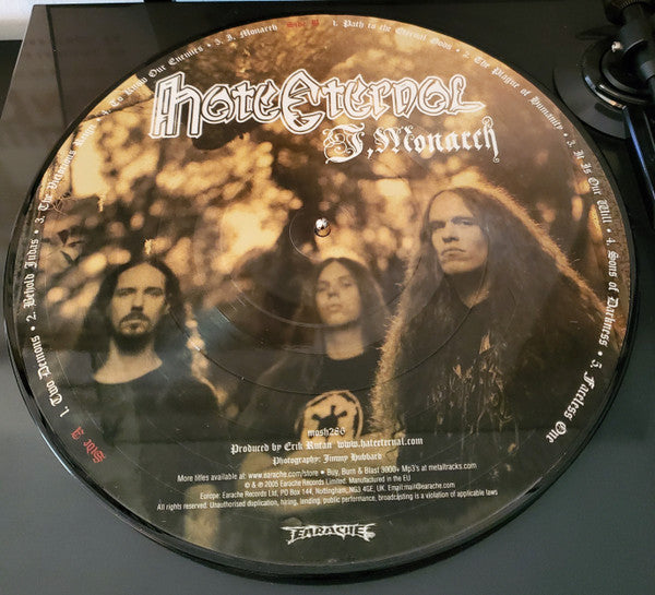 Image of Back Cover of LP - VG+/VG+ - HATE ETERNAL, I, Monarch (Earache; mosh286, Europe , Clear Plastic Stickered Sleeve, Picture Disc), ,  - 3246072S