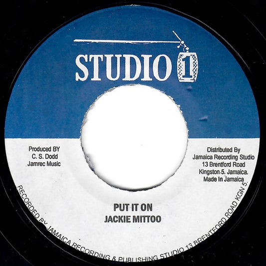 Image of Front Cover of 7" - /VG - JACKIE MITTOO / THE NEW ESTABLISHMENT, Put It On / Soul Version (Studio One; , Jamaica 2013 Reissue), Shop stock, but fogged from press, and plays crackly from S1 original masters. All copies are the same. Clean labels.,  - 3216101C
