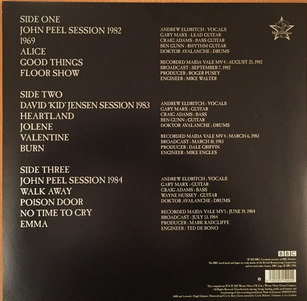 Image of Back Cover of 2xLP - EX/VG+ - THE SISTERS OF MERCY, BBC Sessions 1982-1984 (BBC; 0190295154455, Europe 2021, Grey & Black Smokey Vinyl), Vinyl has some light marks & a slight warp, does not effect play. Still in opened shrinkwrap with hype sticker.,  - 3216045C