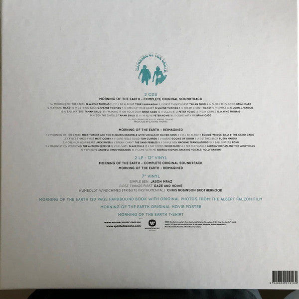 Image of Back Cover of 5xLP - VG+/VG+ - VARIOUS, Morning Of The Earth (Original Film Soundtrack) / Morning Of The Earth Reimagined (Warner Music Australia; MOTE01, Australia 2014, 2cd's, 2 Double LP's, 7'', Book, Poster And T-Shirt), Light Wear To Box.,  - 3246067S