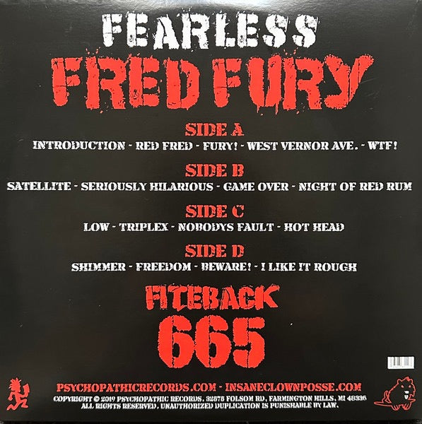 Image of Back Cover of 2xLP - VG+/VG - INSANE CLOWN POSSE, Fearless Fred Fury (Psychopathic Records; PSY18011LP, US 2019, Gatefold, Translucent Red With Black Smoke Vinyl), ,  - 3216047C