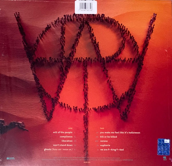 Image of Back Cover of LP - VG+/VG+ - MUSE, Will Of The People (Warner Records; 0190296383861, UK, Europe & US 2022, Inner, Red Vinyl), Still in opened shrinkwrap with hype sticker. Small bit of damage on top seam.,  - 3216050C
