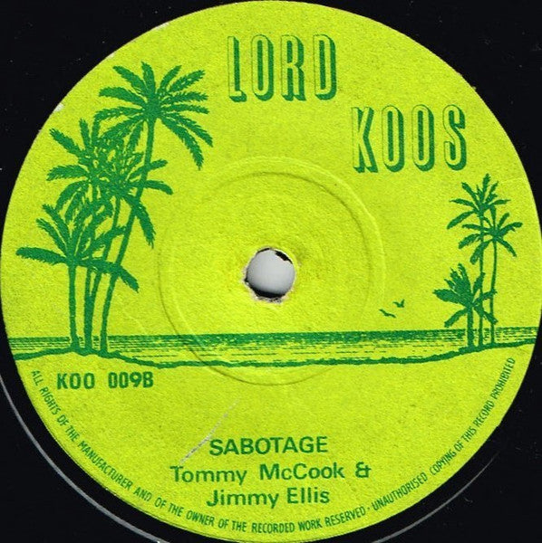 Image of Back Cover of 7" - /G+ - HUBERT LEE, TOMMY MCCOOK & JIMMY ELLIS, Something On Your Mind / Sabotage (Lord Koos; KOO 009, UK 1973), Marks on vinyl. Plays OK.,  - 3256060S