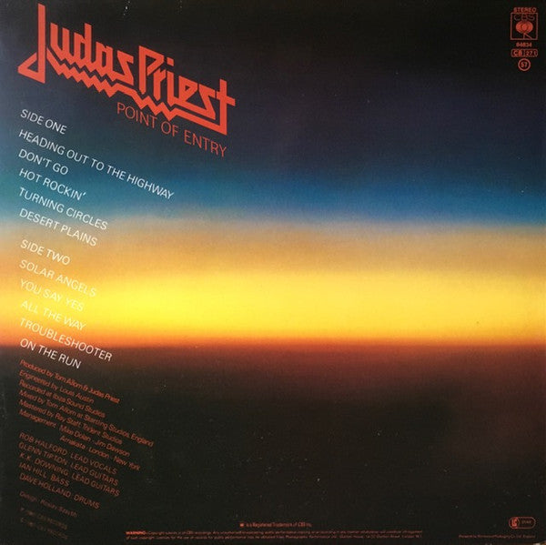 Image of Back Cover of LP - VG/VG - JUDAS PRIEST, Point Of Entry (CBS; 84834, UK 1981, Merch Insert , Non-Stickered Sleeve), ,  - 3126264E