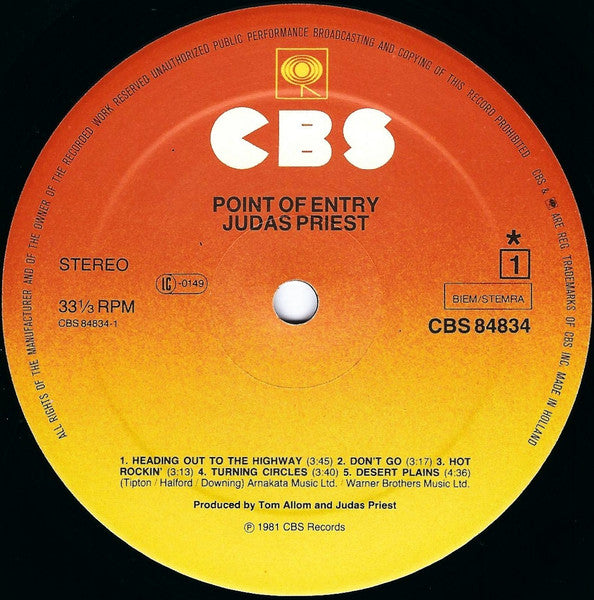 Image of Label Cover of LP - VG/VG - JUDAS PRIEST, Point Of Entry (CBS; 84834, UK 1981, Merch Insert , Non-Stickered Sleeve), ,  - 3126264E
