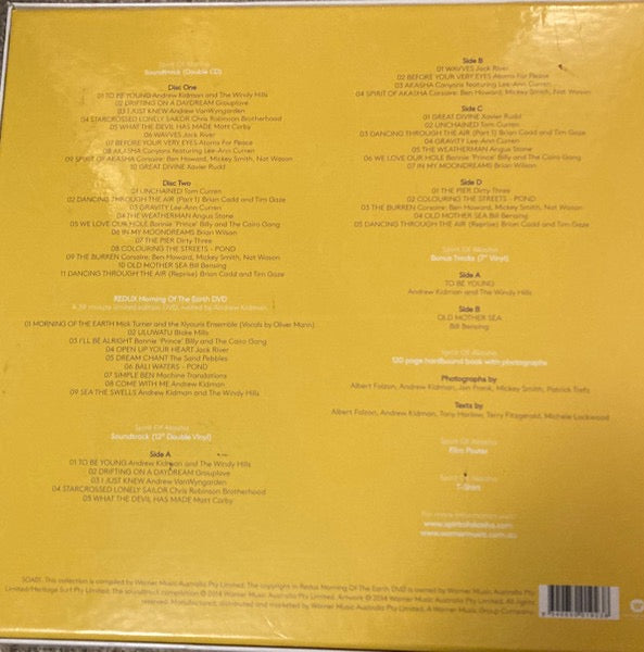 Image of Back Cover of 6xLP - VG/VG - VARIOUS, Spirit Of Akasha (Celebrating Morning Of The Earth) (Warner Music Australia; SOA01, Australia 2014, Box Set, 2 LP, 2CD, 7'', DVD, Book, T-Shirt, Poster), Minor Shelf Wear, Light Storage Scratches (CD),  - 4216078C