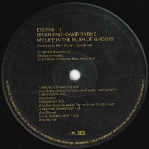 Image of Label Cover of 4624239E: LP - BRIAN ENO - DAVID BYRNE, My Life In The Bush Of Ghosts (EG; EGLP48, UK 1981, Includes The Track Qu'Ran. No Barcode.)   VG/VG