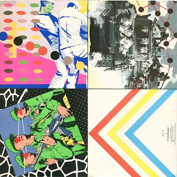 Image of Back Cover of LP - VG/VG+ - ELVIS COSTELLO AND THE ATTRACTIONS, Armed Forces (Radar; RAD14, UK 1979, Fold Out Sleeve, Inner, 2 Cards, With 7"), Ring wear, small tear at bottom of cover, "Free EP" hype sticker,  - 1245271S
