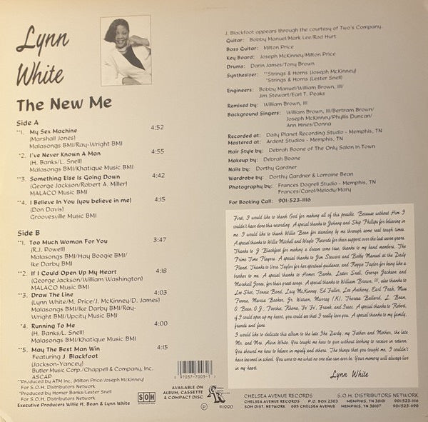 Image of Back Cover of LP - VG+/VG - LYNN WHITE, The New Me (S.O.H. Distributors Network; SOH 7003, US 1990), ,  - 3216130C